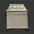 Decorative White Chest With Hand Painted Blue Flowers Green Leaves And Metal Lock