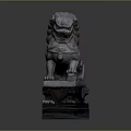 Ancient Stone Lion Statue With Intricate Carving And Traditional Sitting Posture
