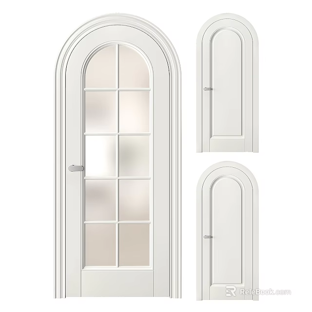 White Swing Doors With Arched Top And Lattice Glass Panel Designs 3d model 