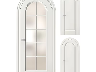 White Swing Doors With Arched Top And Lattice Glass Panel Designs 3d model