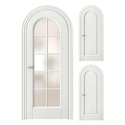 White Swing Doors With Arched Top And Lattice Glass Panel Designs 3d model