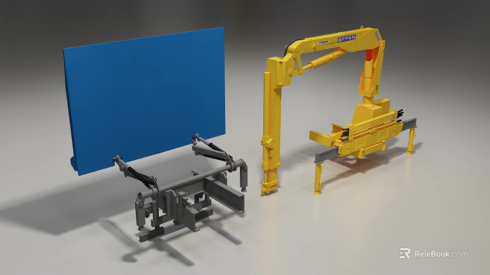 Terex Industrial Utility Vehicle with Yellow Mechanical Arm Blue Panel and Metal Structure 3d model 