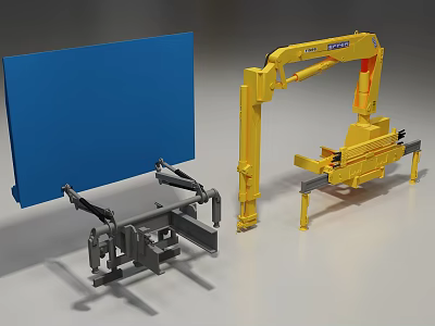 Terex Industrial Utility Vehicle with Yellow Mechanical Arm Blue Panel and Metal Structure 3d model