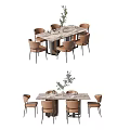 Modern Elegant Dining Table Set with Marble Tabletop and Comfortable Dining Chairs 3d model