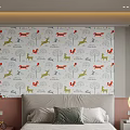 Bed Accent Wall With Animal Pattern Wallpaper In Modern Bedroom