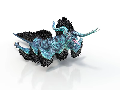 Mythical Blue Horned Fantasy Animal With Spiky Black Mane And Dynamic Pose 3d model