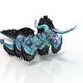 Mythical Blue Horned Fantasy Animal With Spiky Black Mane And Dynamic Pose