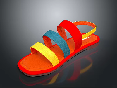 Colorful Summer Sandals With Red Blue Yellow Straps And Orange Sole 3d model