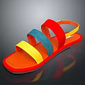 Colorful Summer Sandals With Red Blue Yellow Straps And Orange Sole
