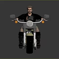Cream Classic Motorcycle With Male Rider In Black Leather Jacket On Gray Background