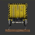 Yellow Train Freight Carriage On Railway Track With Metal Rails And Wooden Sleepers