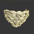 White Heart Shaped Sculptural Vase With Carved Face And Curly Hair Design