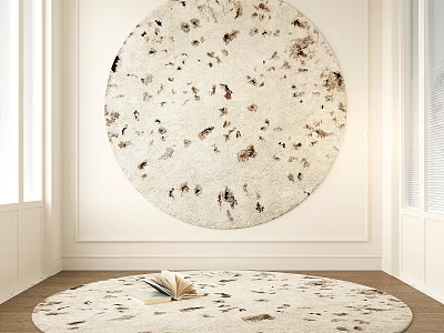 Round Area Rug With Spotted Pattern In Bright Room With Book 3d model