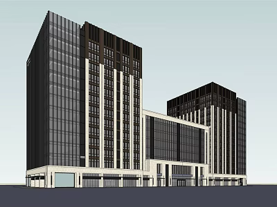Modern Twin Office Towers With Glass Curtain Walls And Low Rise Connecting Structure 3d model