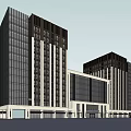 Modern Twin Office Towers With Glass Curtain Walls And Low Rise Connecting Structure