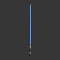 Blue Glowing Lightsaber Weapon With Metallic Hilt And Reflective Blade On Black Background