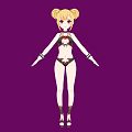 A Woman With Blonde Pigtails Golden Eyes Wearing Bikini And High Heels Against Purple Background 3d model