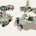 Garden Ornaments With Small Water Ponds Decorative Stones Winding Pathway And Green Plants