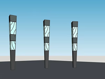 Modern Outdoor Lights With Illuminated Transparent Panels And Sleek Black Posts 3d model