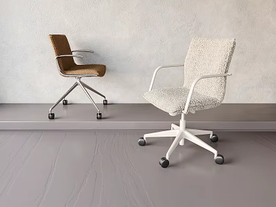 Modern Office Chair With Brown Fabric And White Plush Design Metal Base And Wheels 3d model