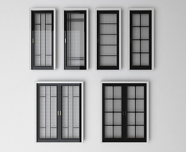 Modern double door single door glass door 3d model