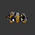 Yellow And White Mech Robot Character With Antennas Weapons And Armor Design