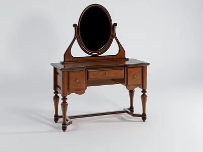 Classic Wooden Vanity with Oval Mirror Three Drawers And Carved Legs Design 3d model