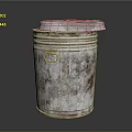 Old Rusty Metal Trash Can With Lid And Worn Surface Texture