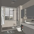 Modern Bathroom Interior Design With Open Shower Large Mirror White Vanity Blinds And Towels