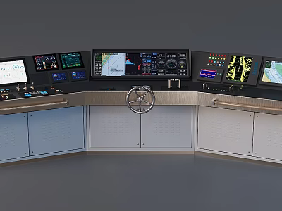 Commercial Equipment Control Console With Multiple Screens Control Panels And Storage Units 3d model