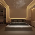 Modern Minimalist Bedroom with Starry Ceiling Light Colored Design Display Cabinet and Large Window