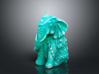 Turquoise Elephant Shaped Candle With Intricate Decorative Details On Black Background 3d model