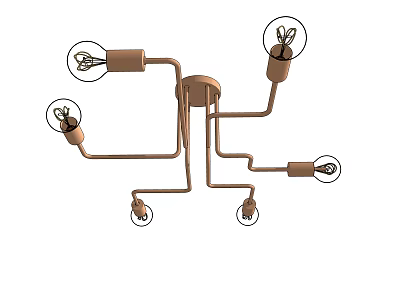 Modern Copper Chandelier Featuring Multiple Branch Style Arms And Exposed Bulbs 3d model