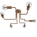 Modern Copper Chandelier Featuring Multiple Branch Style Arms And Exposed Bulbs