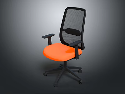 Orange Padded Seat Office Chair With Black Mesh Backrest Armrests And Swivel Base 3d model
