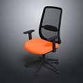 Orange Padded Seat Office Chair With Black Mesh Backrest Armrests And Swivel Base
