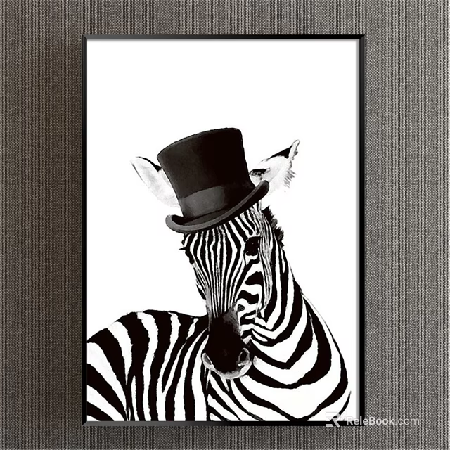 Zebra Animal Painting with Black Top Hat Monochrome Stylish Portrait on White Background 3d model 