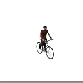 A Man Riding Bicycle Wearing Red T-shirt And Dark Pants Against Blue Pink Gradient Sky
