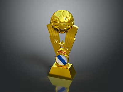Golden Trophy Shaped Furniture Decor With Soccer Ball Design And Badge 3d model