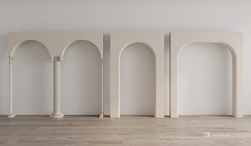 Classic Arches Design with Columns White Walls and Wooden Floor Interior 3d model 