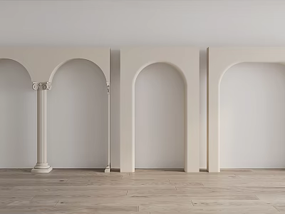 Classic Arches Design with Columns White Walls and Wooden Floor Interior 3d model