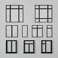 Modern Casement Windows With Black Frames And Various Glass Panel Designs 3d model