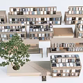 Modern Wooden Bookcases With Various Designs Books Plant And Bench Arrangement