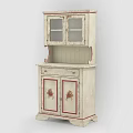 Vintage White Sideboard With Glass Cabinet Doors And Floral Decorative Patterns