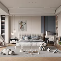 Modern Kids Bedroom With Teepee Stuffed Toys Bed And Shelves