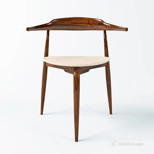Modern Wooden Accent Chair With Light Upholstered Seat Curved Armrests And Tapered Legs 3d model 