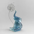 Blue Elephant Landscape Sculpture in Sitting Posture With Transparent Dandelion and Metal Wire