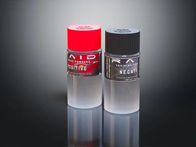 Two Transparent Perfume Bottles With Red Black Caps Altra Positive Negative Labels 3d model