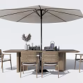 Outdoor Dining Table And Chairs Set With Wooden Top Wicker Seats And Umbrella