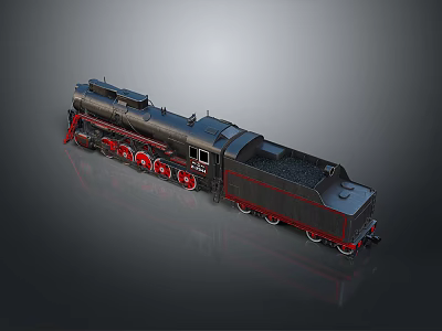 Vintage Black Steam Train 3D Render With Red Wheels And Detailed Coal Tender 3d model